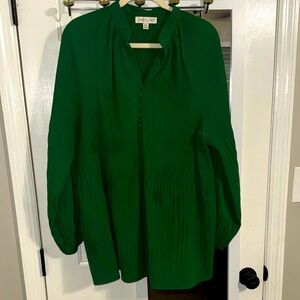 She + Sky Emerald Green Pleated Blouse 2X